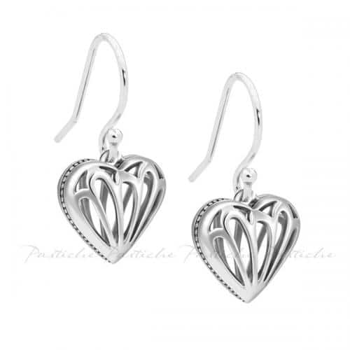Filigree Puffed Heart Silver Earrings