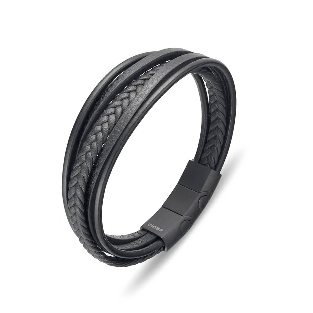 Multi Strap Leather Bracelet Black