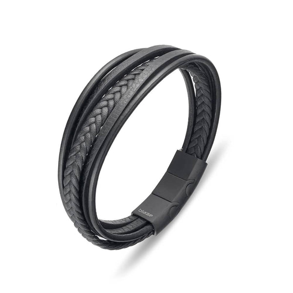 Multi Strap Leather Bracelet Black