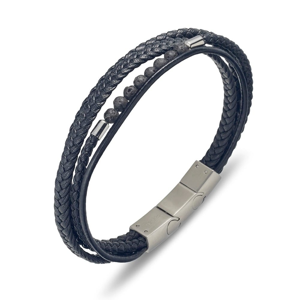 Multi Strap Leather Bracelet with Lava Beads