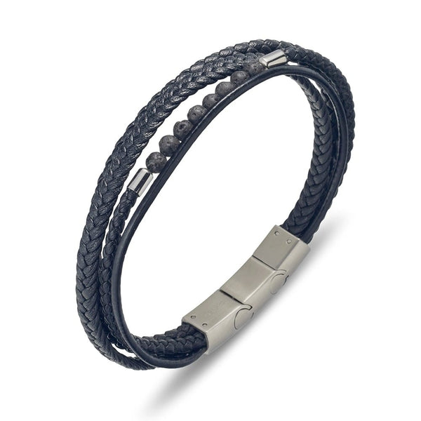Multi Strap Leather Bracelet with Lava Beads