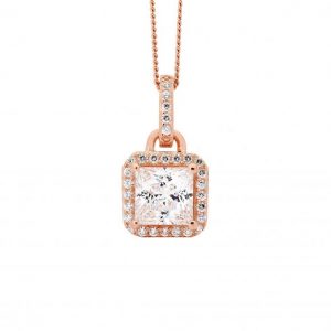 18ct Rose Gold Plated Silver Princess Cut Pendant