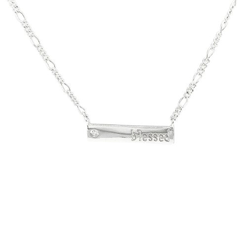 'Blessed' Stamped Bar Silver Necklace