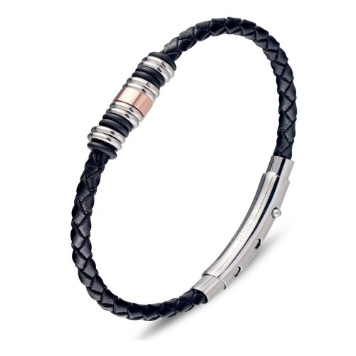 Adjustable Men's Leather and Beads Bangle