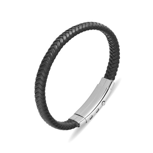 Adjustable Black Leather Braid Bracelet