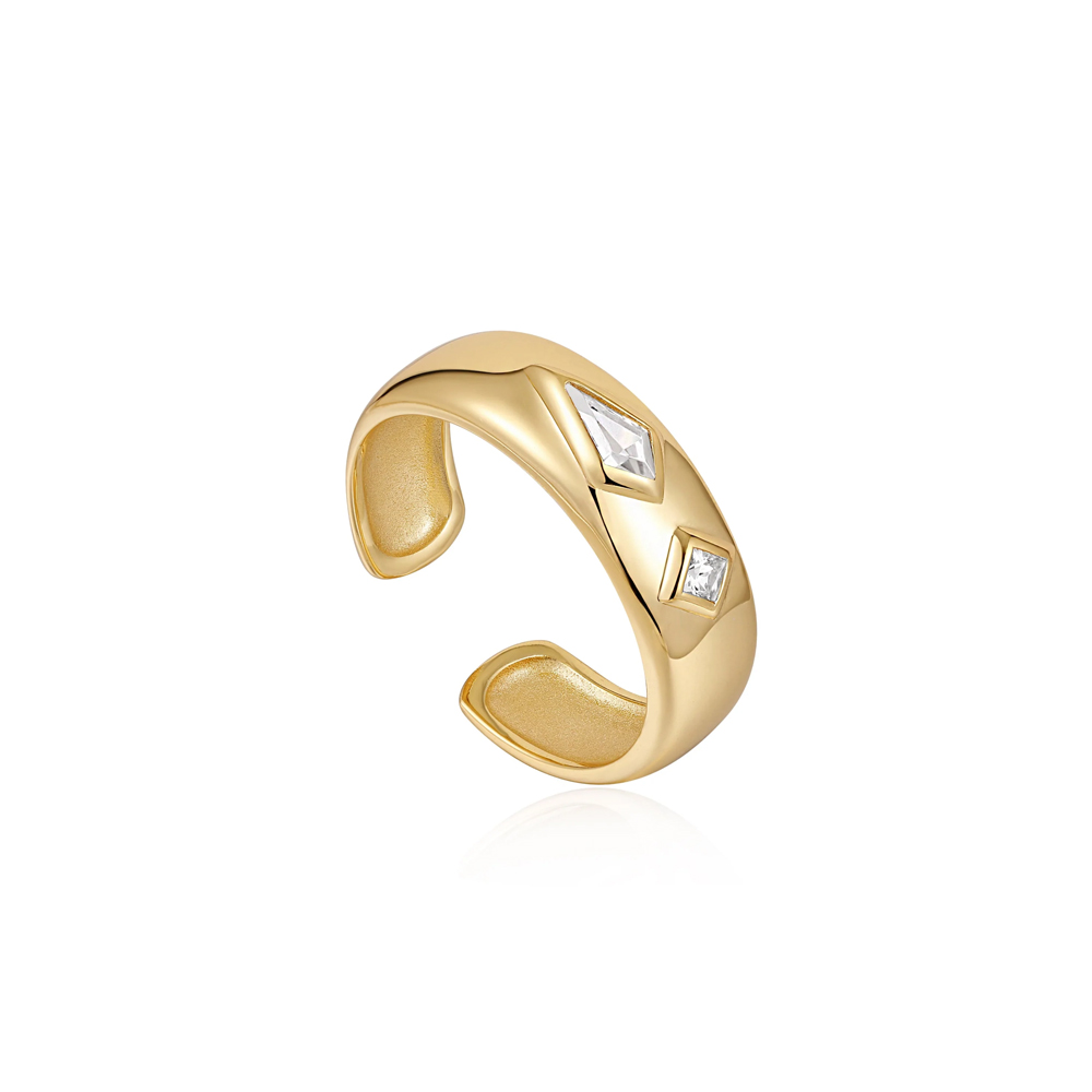 Gold Sparkle Emblem Thick Band Ring