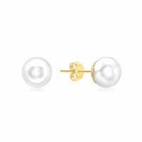 9K Yellow Gold 5mm Round Cultured Pearl Stud Earrings