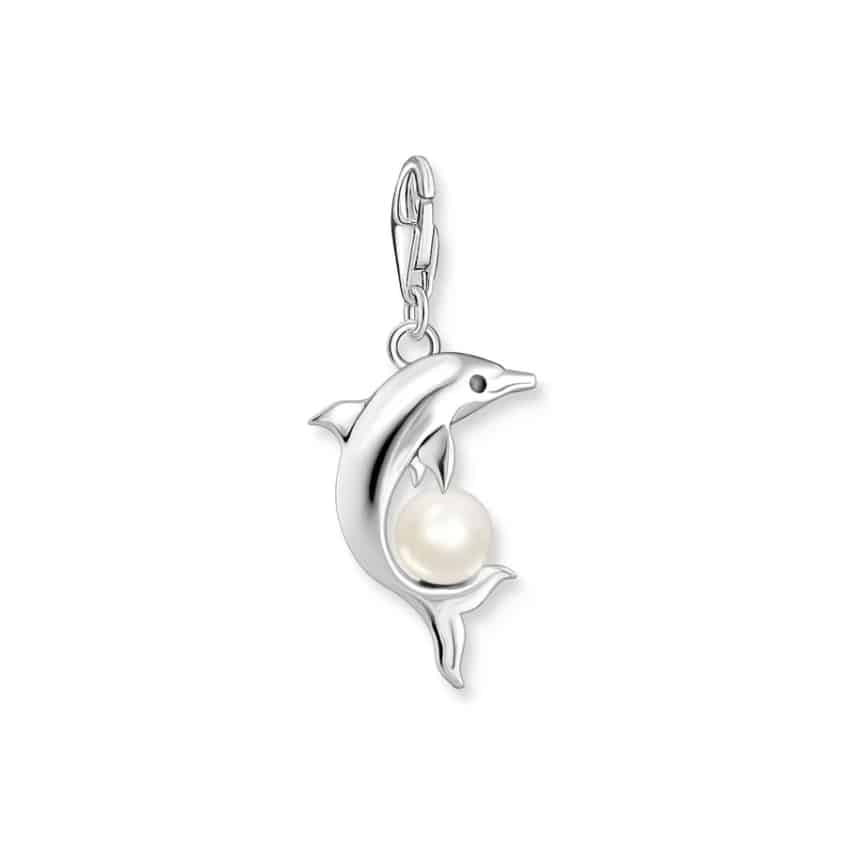 Charm Pendant Dolphin with Pearl Silver