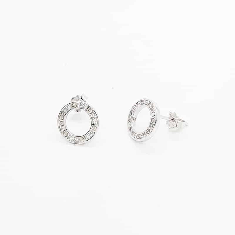 Rhodium plated Circle of Life Silver Stud Earrings