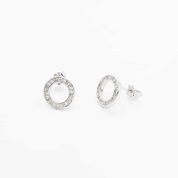Rhodium plated Circle of Life Silver Stud Earrings
