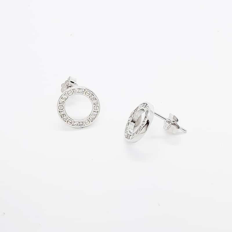 Rhodium plated Circle of Life Silver Stud Earrings