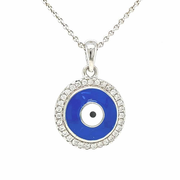 Round Blue CZ Evil Eye Necklace