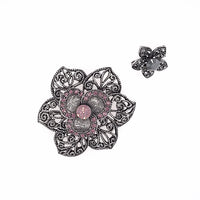 Crystal Small Support Flower Brooch Zet Black