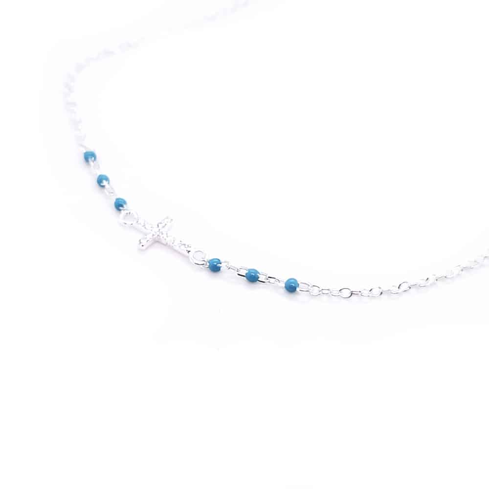 Enamel Beaded Silver Cross Chain Blue