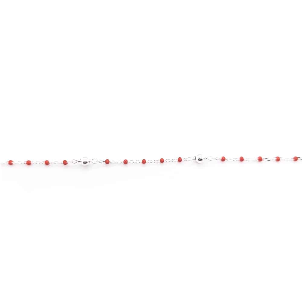 Enamel Beaded Silver Chain Coral Red