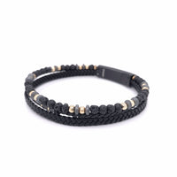 Multi Strand Leather Lava Beads Bracelet Yellow Gold
