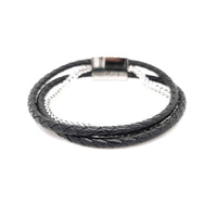 Black Multi-stranded Leather with Steel Chain Bracelet