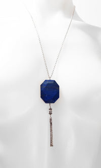 Faced Lapis Lazuli Stone Tassel Necklace