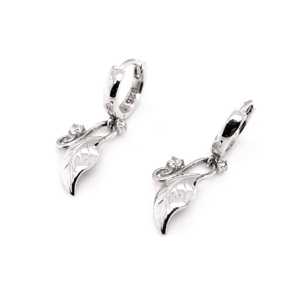 Silver Leaf Hoops Earrings
