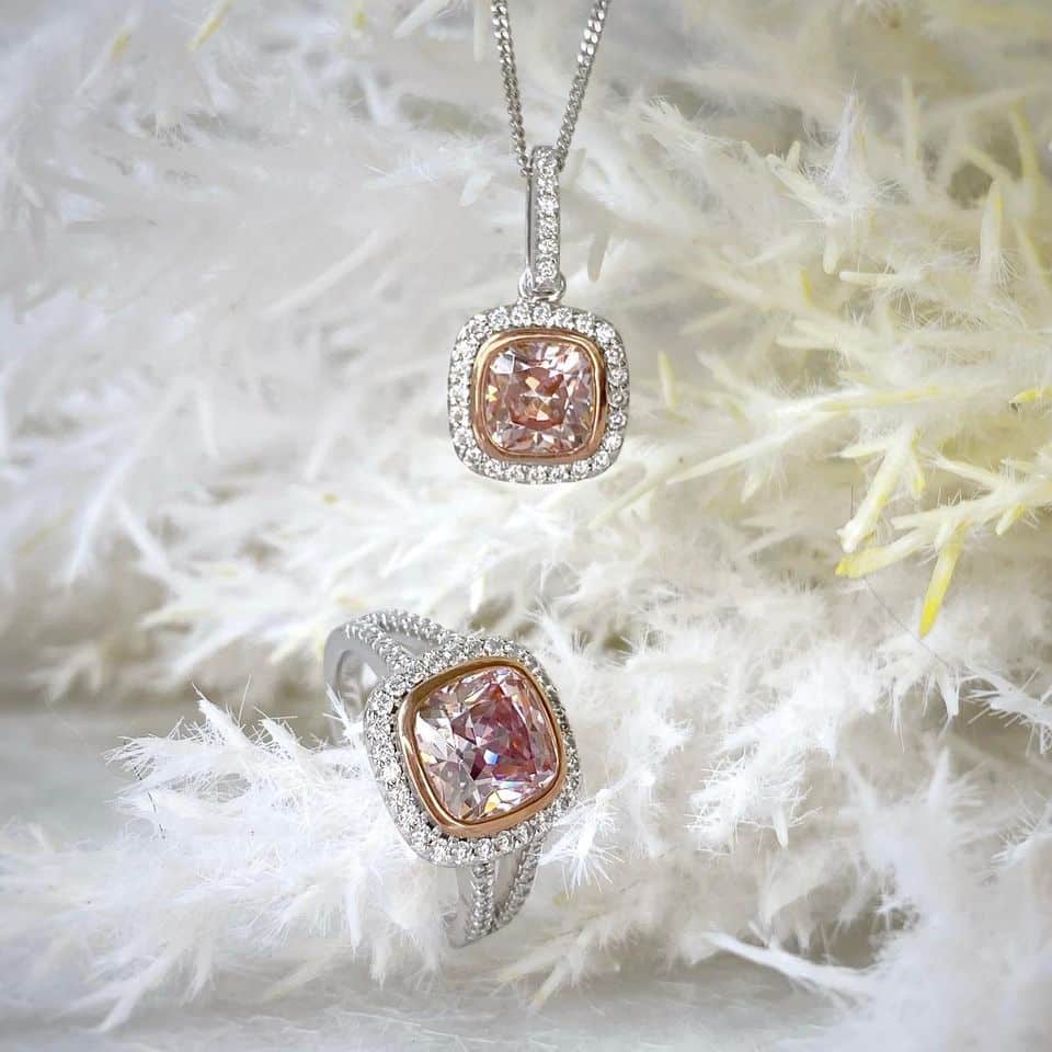 Morganite Colour Cushion Cut Sterling Silver Ring