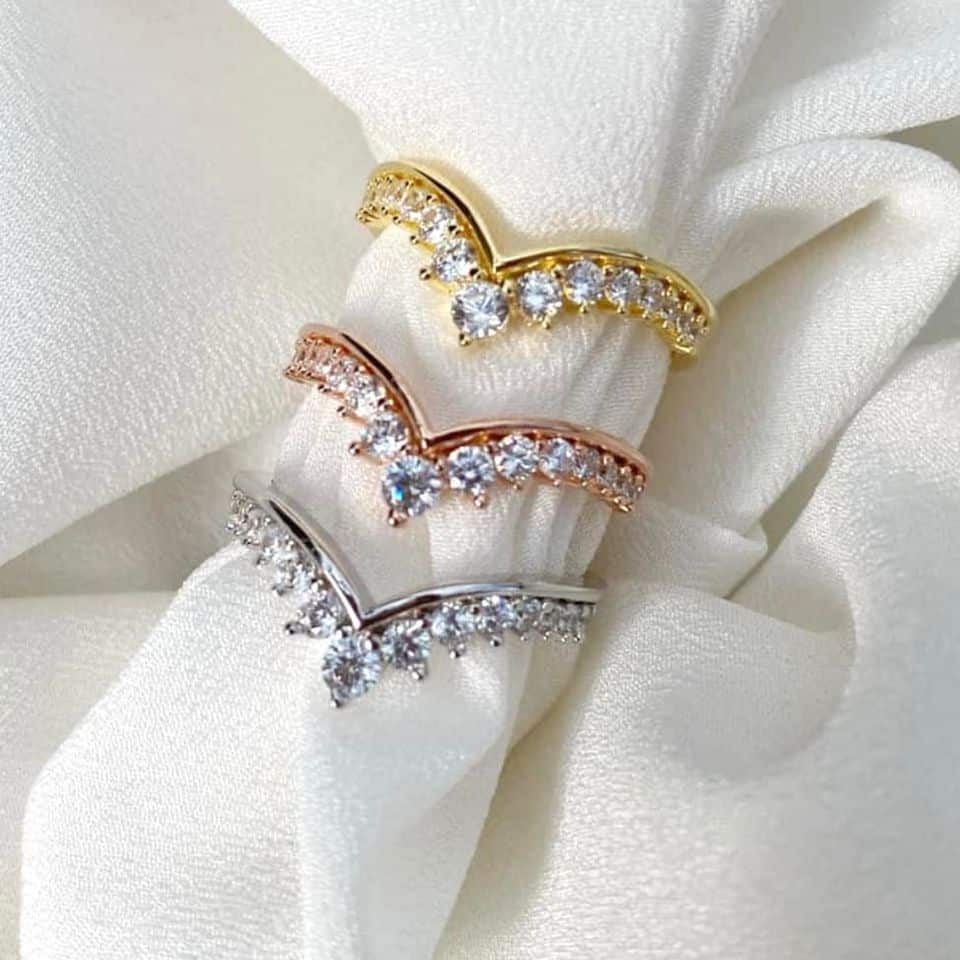 Yellow Gold Plated Wishbone Silver CZ Ring
