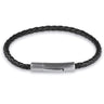 Black Leather Stainless Steel Bangle Bracelet