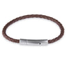 Brown Leather Stainless Steel Bangle Bracelet