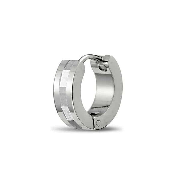 Stainless Steel High Shine Contrast Stripe Huggie Earring