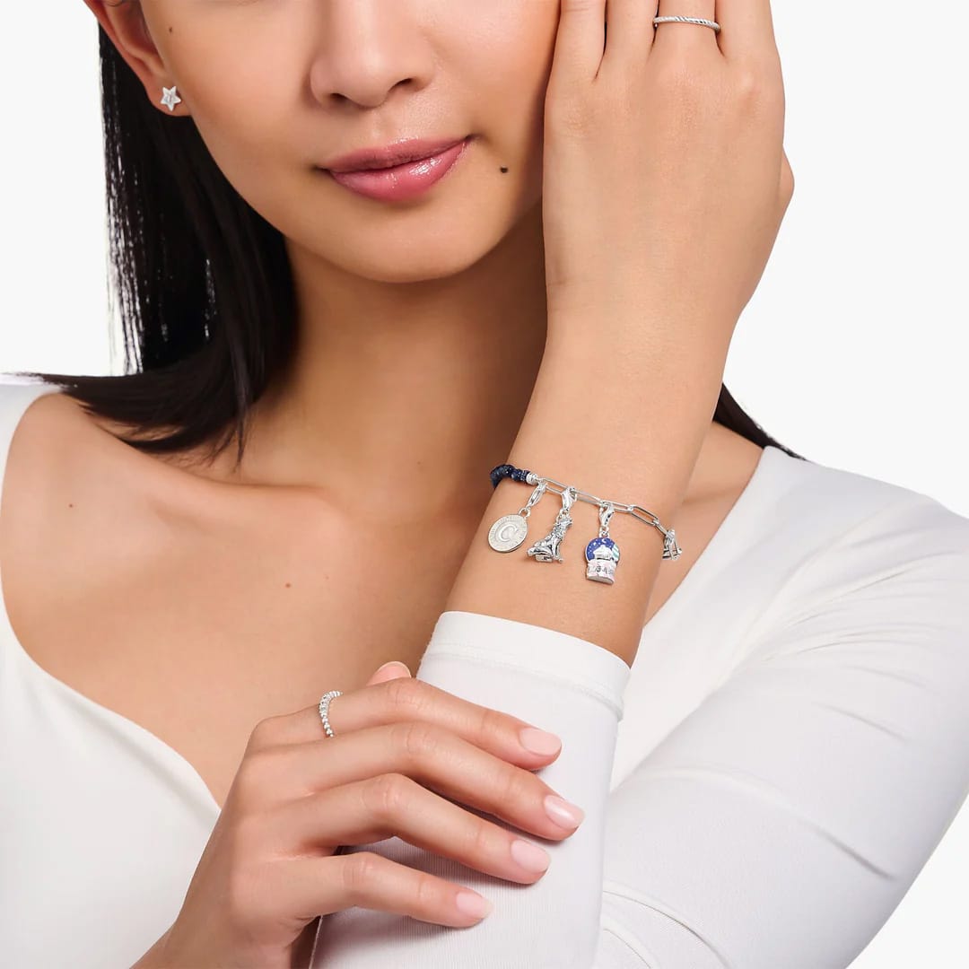 Silver Charm Bracelet with Dark Blue Sandstone