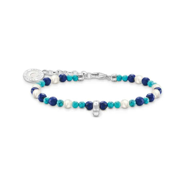 Member Charm Bracelet with White Pearls & Blue Beads