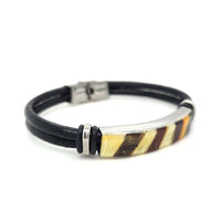 Baltic Amber Stainless Steel Leather Bracelet 745