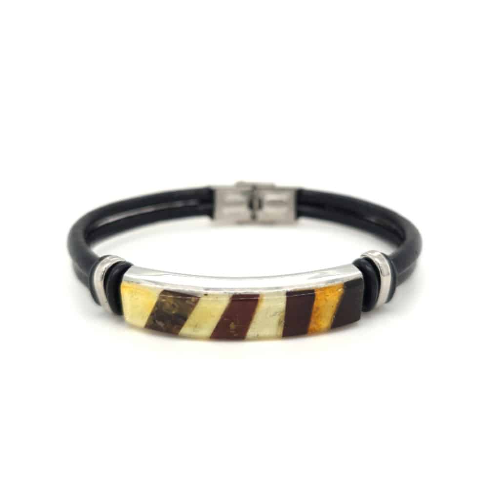 Baltic Amber Stainless Steel Leather Bracelet 745
