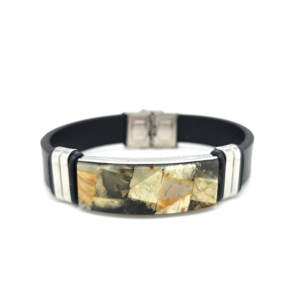 Baltic Amber Stainless Steel Leather Bracelet 747