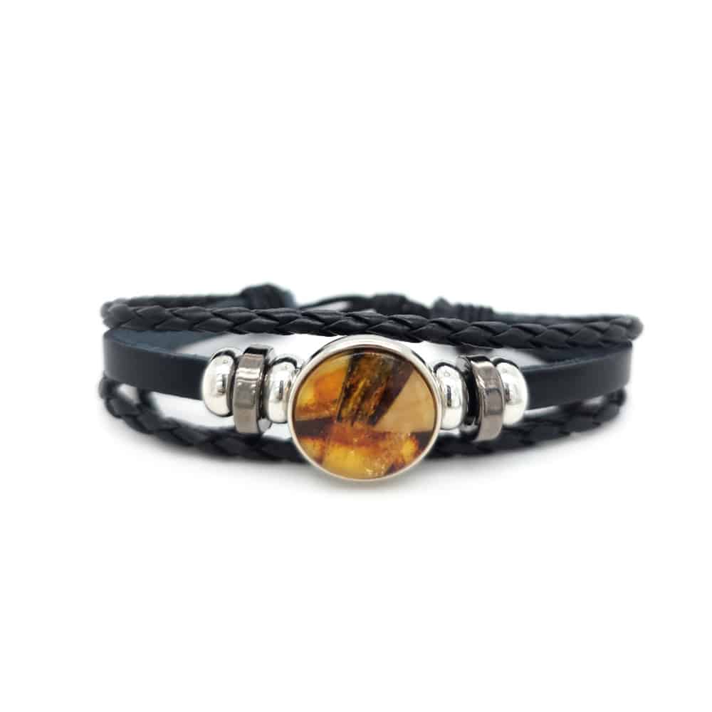 Baltic Amber Stainless Steel Leather Bracelet 749