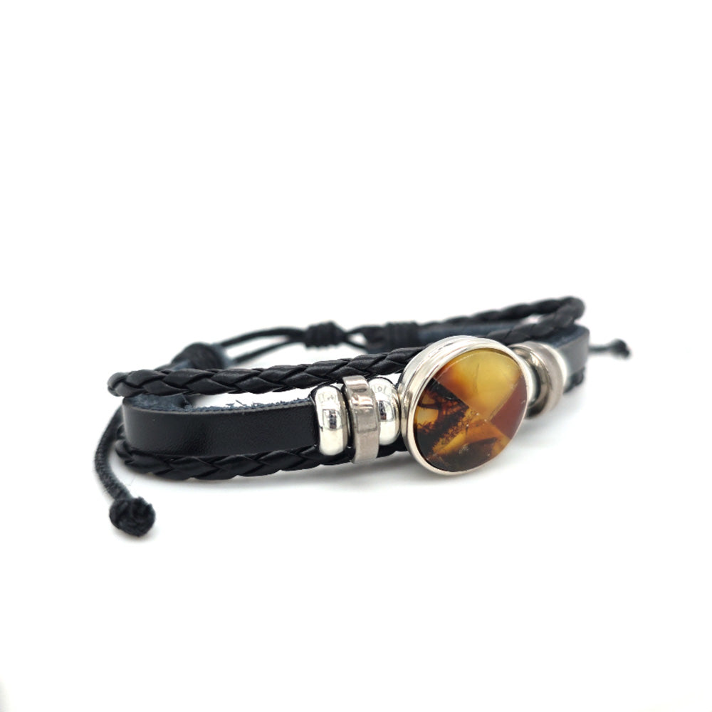 Baltic Amber Stainless Steel Leather Bracelet 750