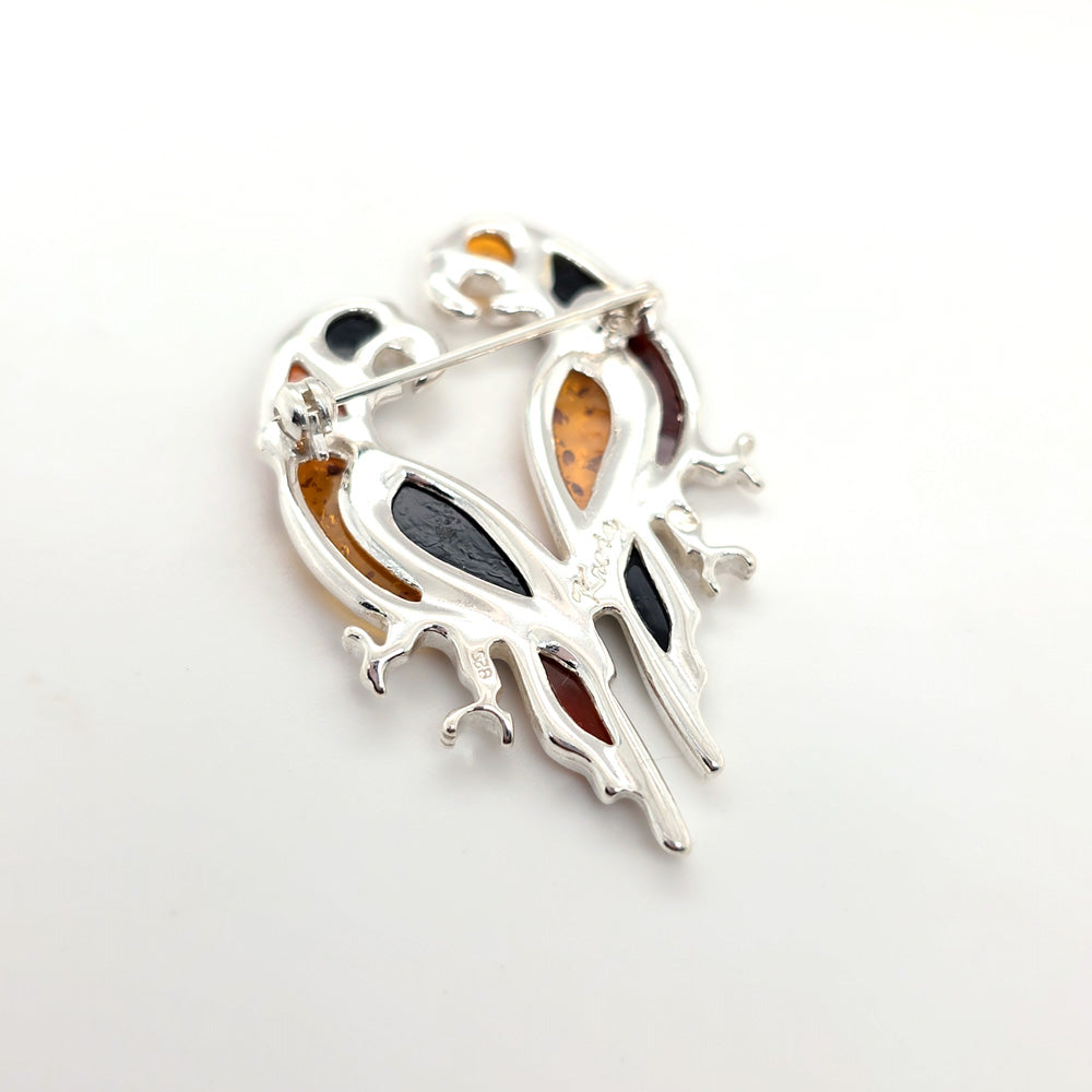 Genuine Baltic Amber Parrots Brooch 829