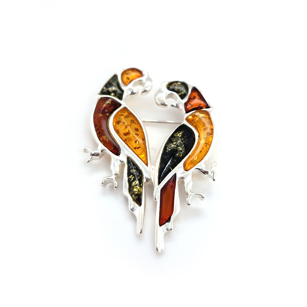 Genuine Baltic Amber Parrots Brooch 829