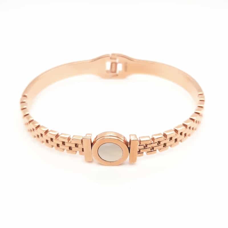 Stainless Steel Hinge Bangle Rose Gold MOP