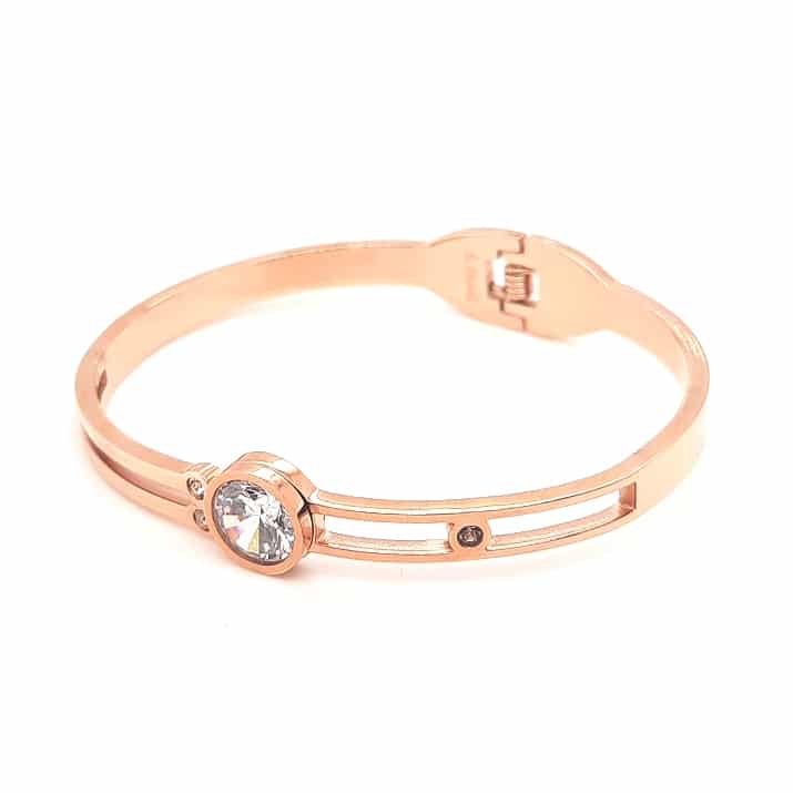 Stainless Steel Hinge Bangle Rose Gold Crystal