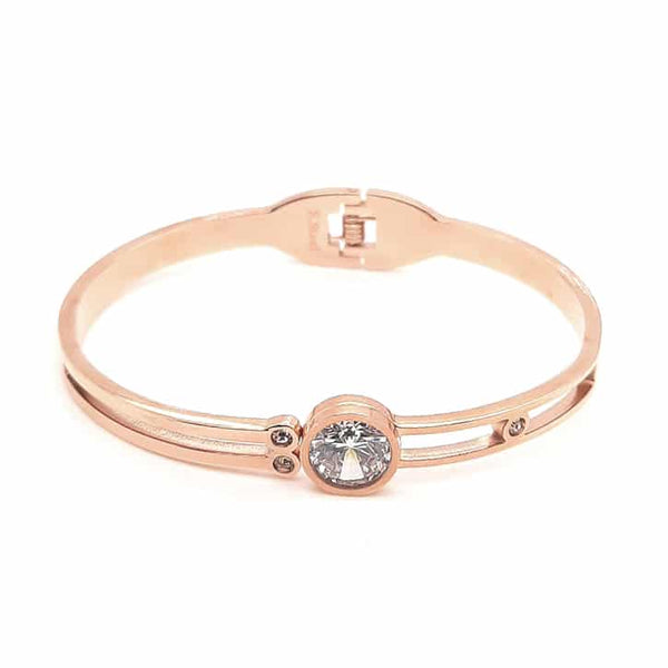 Stainless Steel Hinge Bangle Rose Gold Crystal