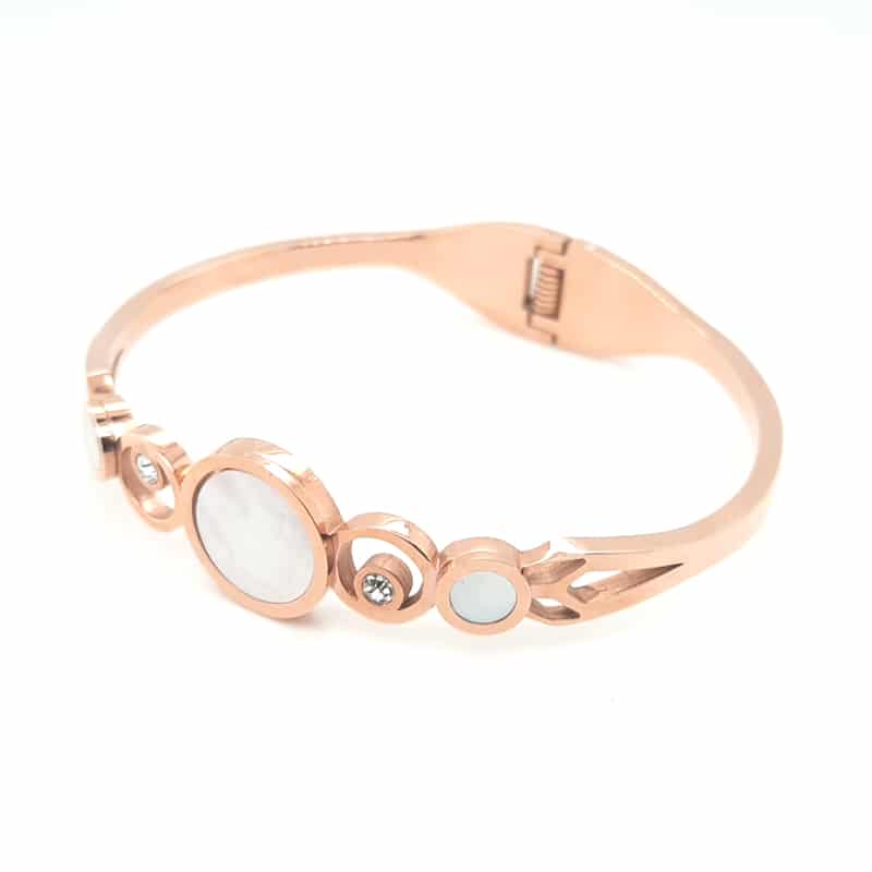Stainless Steel Hinge Bangle MOP & Crystal Rose Gold