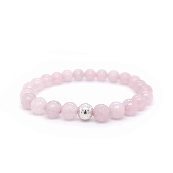 Rose Quartz and Silver Bead Bracelet