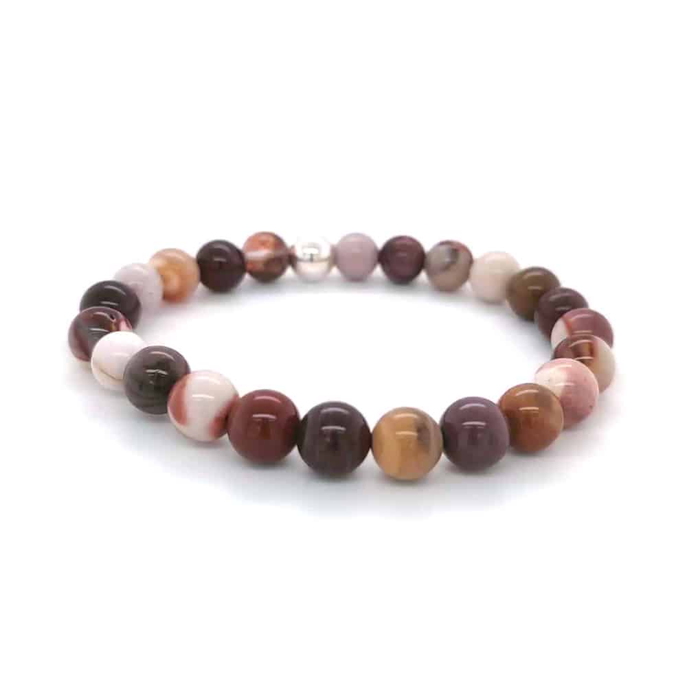 Mookaite 8 mm Beads Silver Bracelet