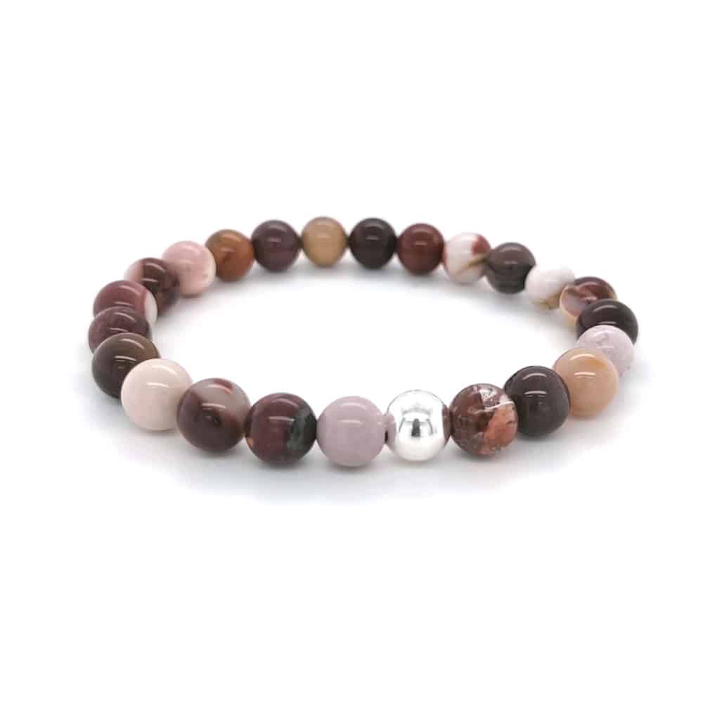 Mookaite 8 mm Beads Silver Bracelet