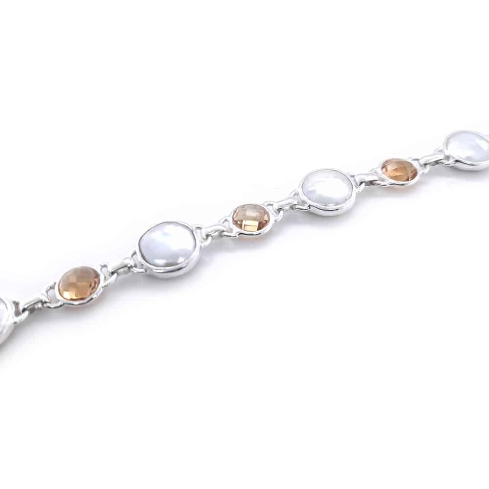 Citrine and Coin Fresh Water Pearl Silver Bracelet