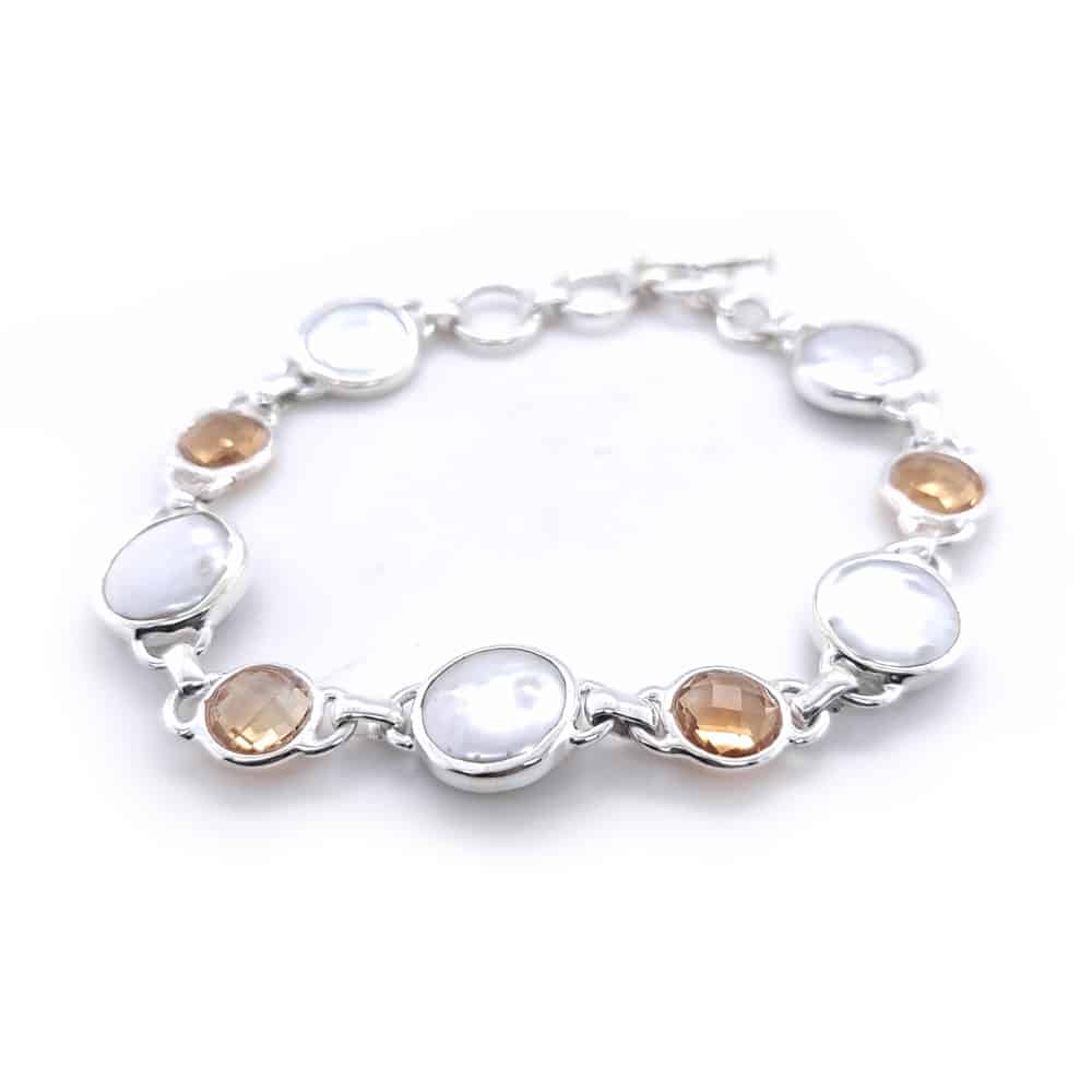 Citrine and Coin Fresh Water Pearl Silver Bracelet