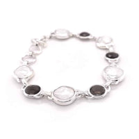 Smoky Quartz and Coin Fresh Water Pearl Silver Bracelet