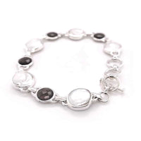 Smoky Quartz and Coin Fresh Water Pearl Silver Bracelet
