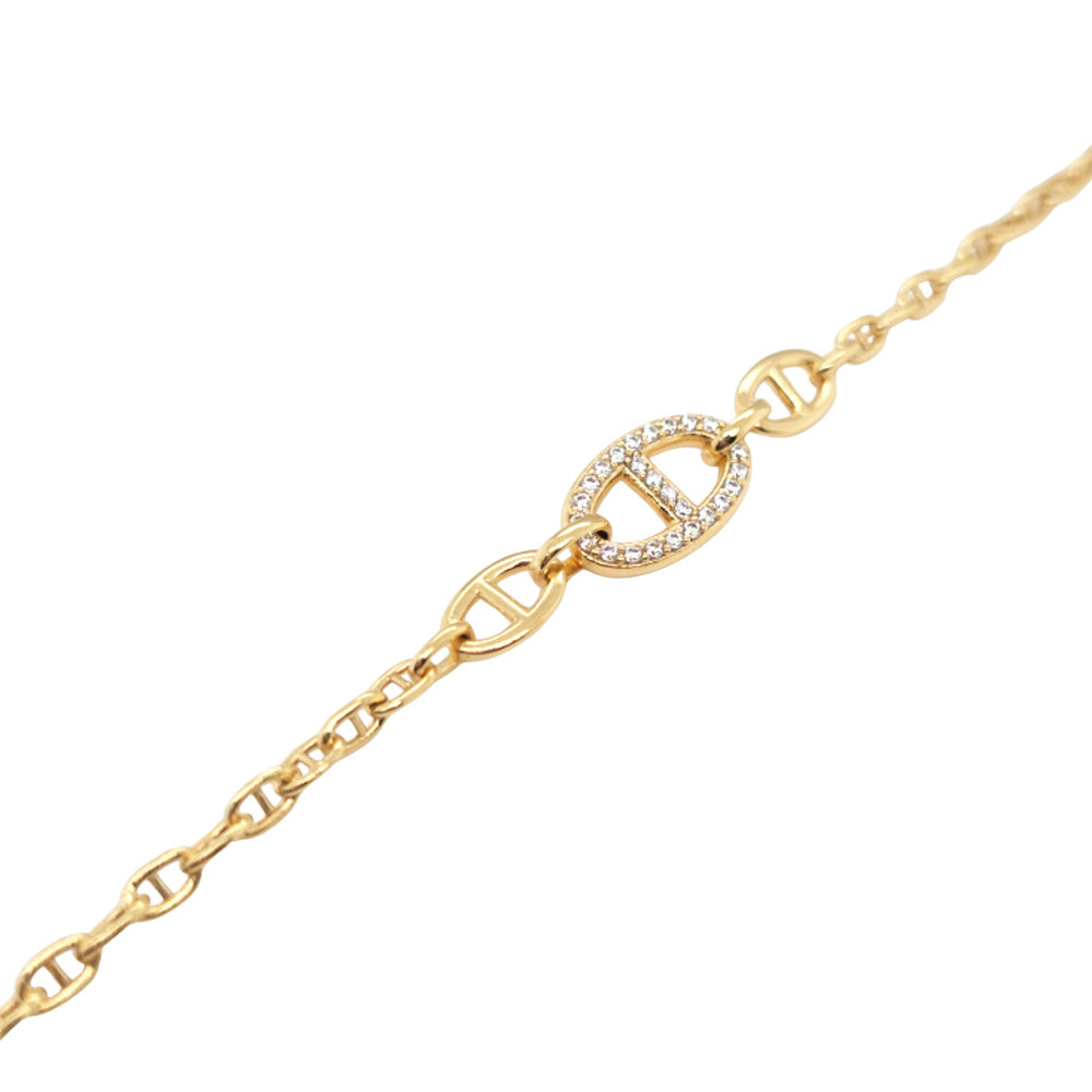 925 Italian Silver Anchor Marina CZ Link Bracelet Gold