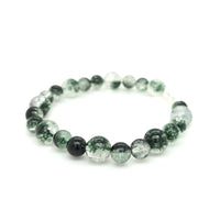 Green Coloured Cracked Quartz and Silver Beads Elastic Bracelet